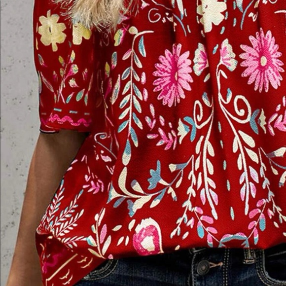 Boho floral print off shoulder blouse White - Picture 9 of 9